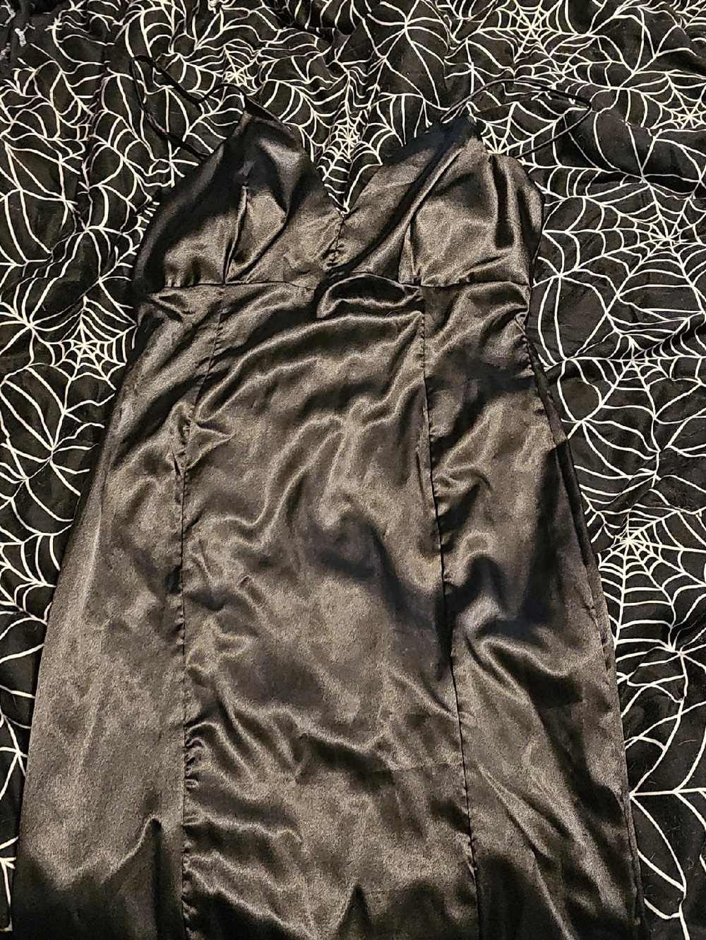 Long Black Satin Laura Byrnes Slip Dress, XL